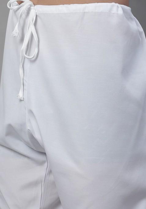 Blue Ethnic Motifs Cotton Kurta Set For Men