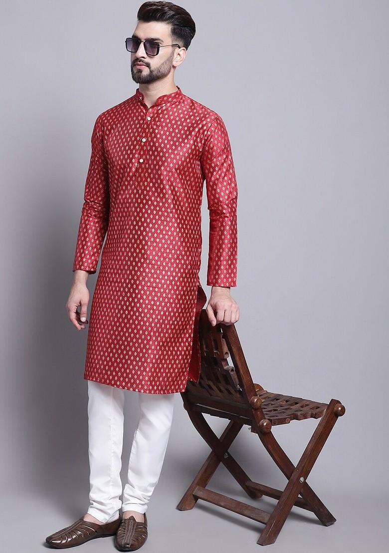 Maroon Ethnic Motifs Poly Blend Kurta Set For Men