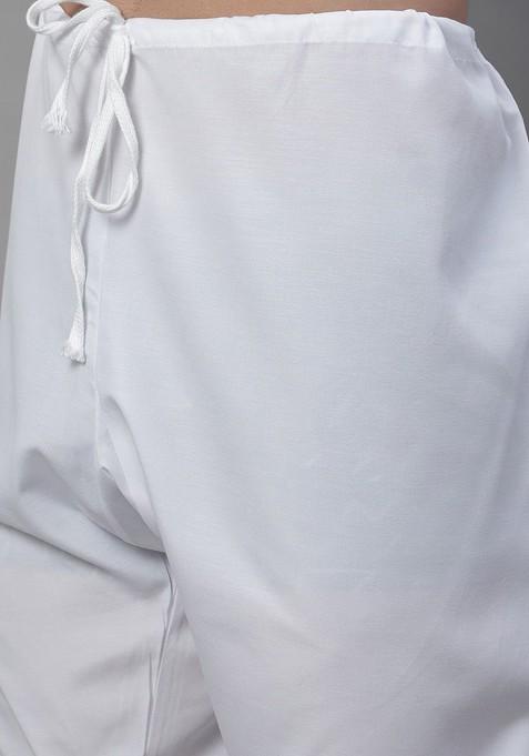 Blue Thread Work Cotton Kurta Set For Men