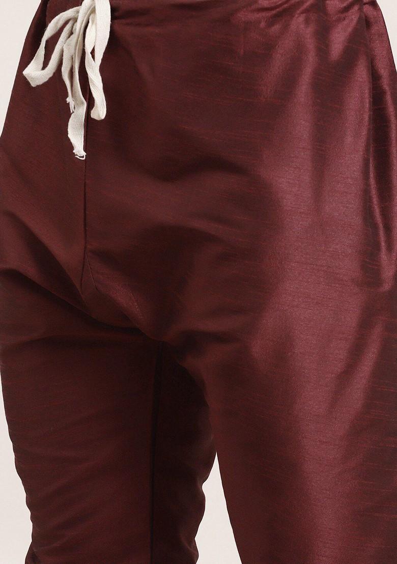 Maroon Mirror Work Poly Blend Kurta Set For Men