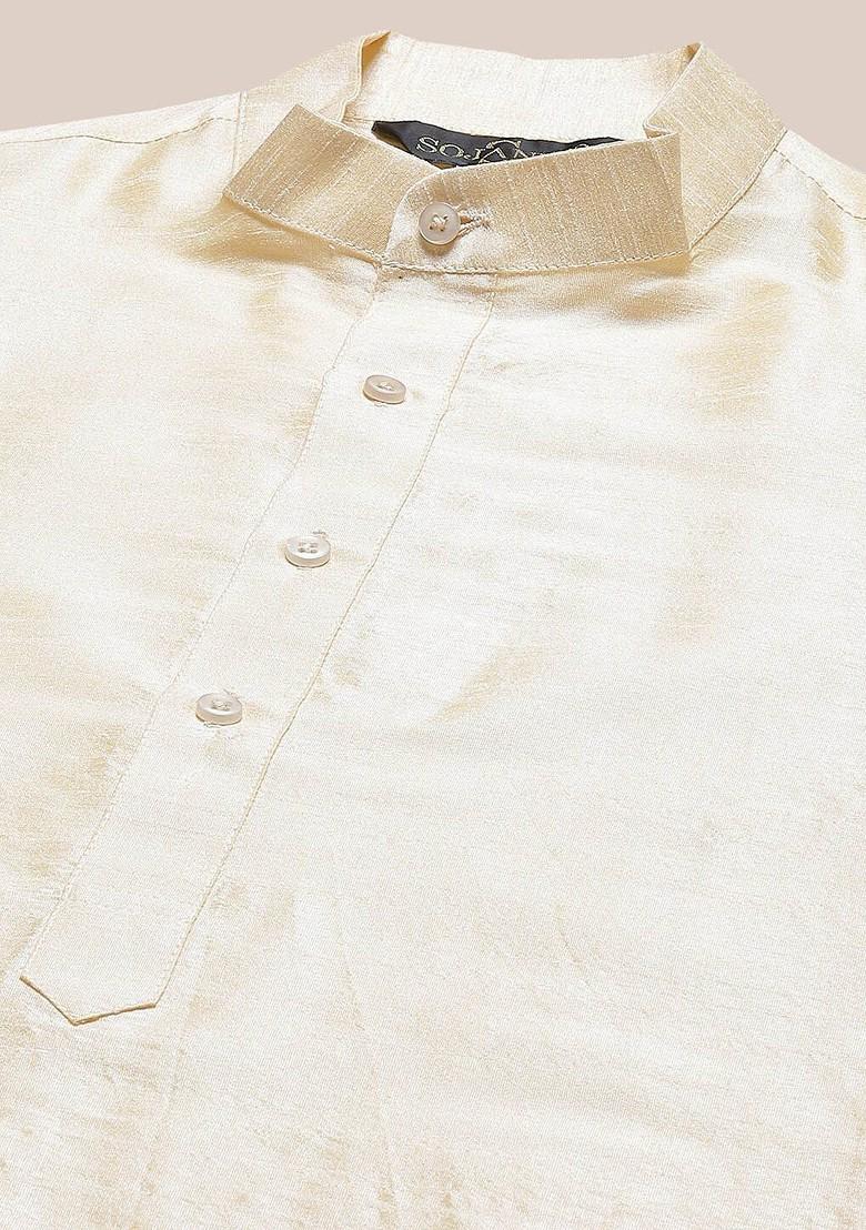 Gold Woven Poly Blend Kurta Set For Men