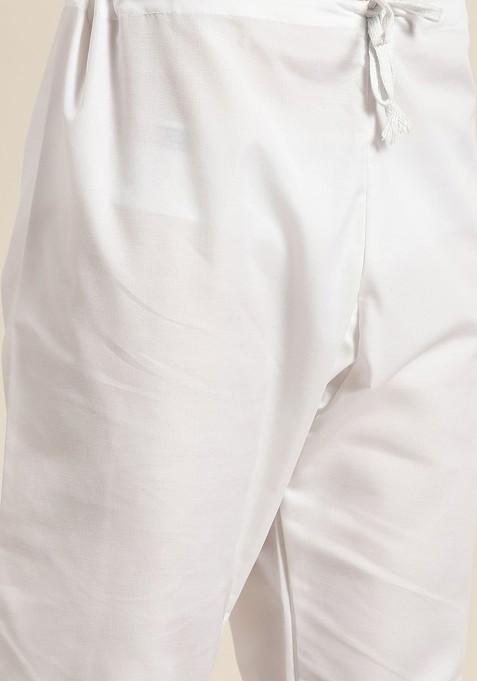 Teal Blue Ethnic Motifs Poly Blend Kurta Set For Men