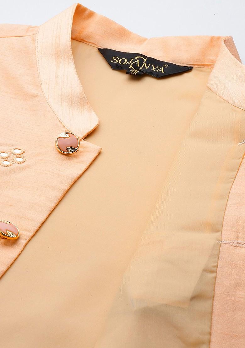 Navy Blue Ethnic Motifs Poly Blend Kurta Set For Men