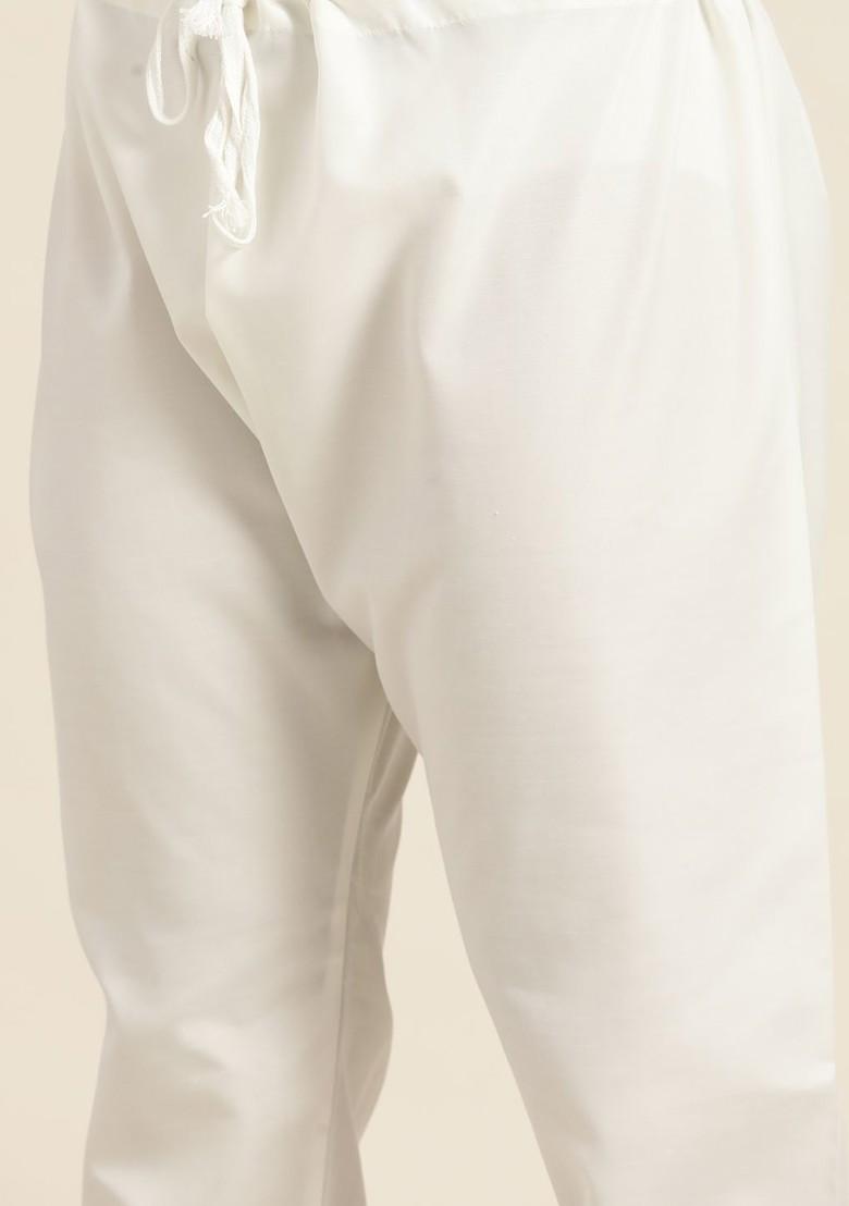 Beige Solid Poly Blend Kurta Set For Men