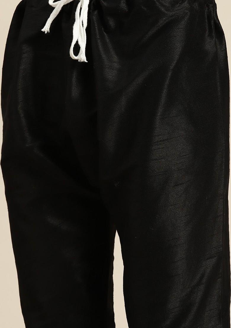 Black Solid Cotton Kurta Set For Men