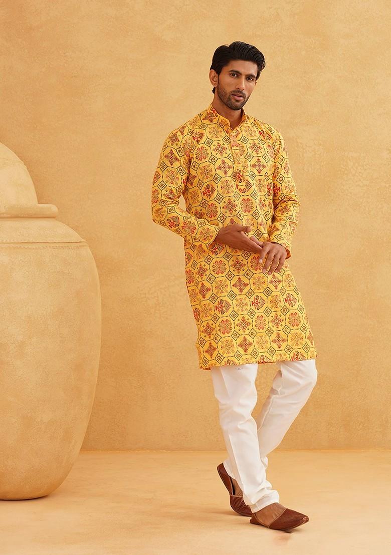 Multi Printed Poly Blend Kurta Set For Men