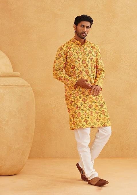 Multi Printed Poly Blend Kurta Set For Men