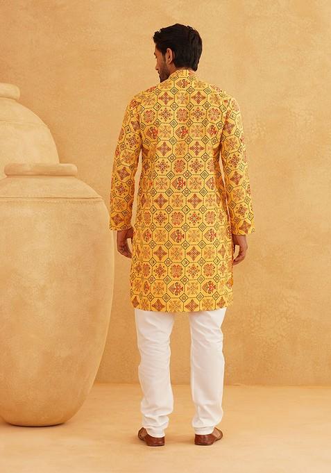 Multi Printed Poly Blend Kurta Set For Men