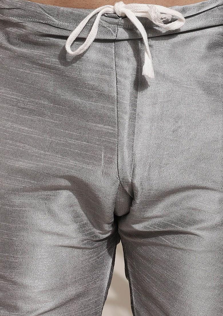 Grey Woven Poly Blend Kurta Set For Men