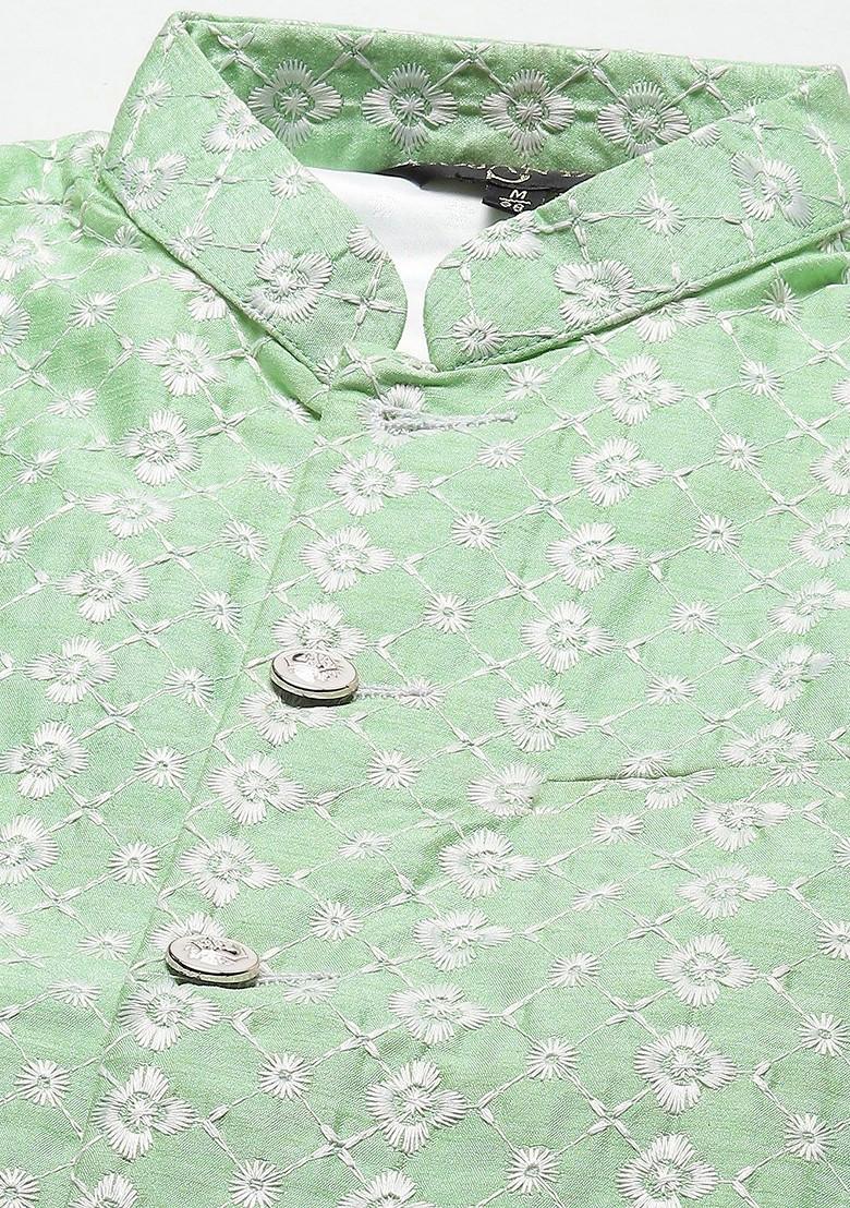 Teal Blue Woven Poly Blend Kurta Set For Men