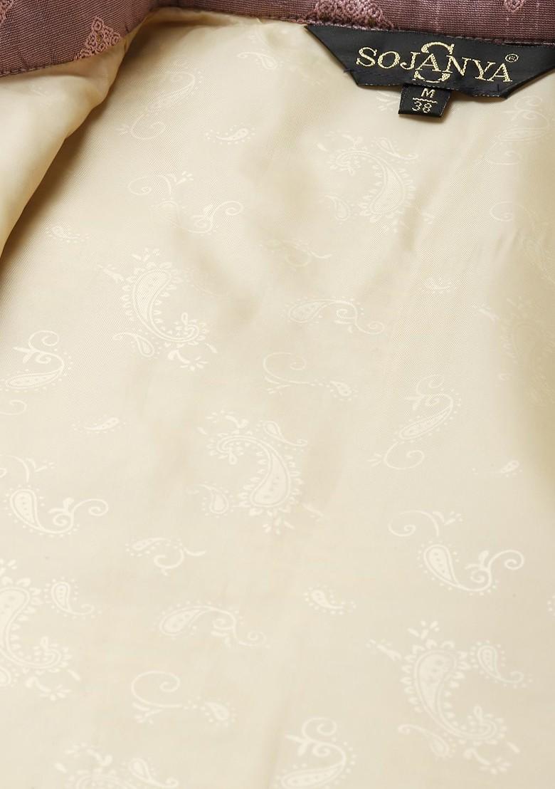 Off White Ethnic Motifs Poly Blend Kurta Set For Men