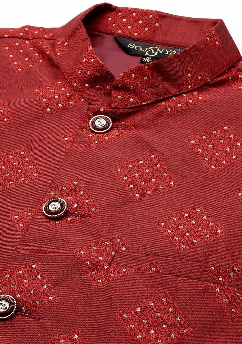 Gold Solid Poly Blend Kurta Set For Men