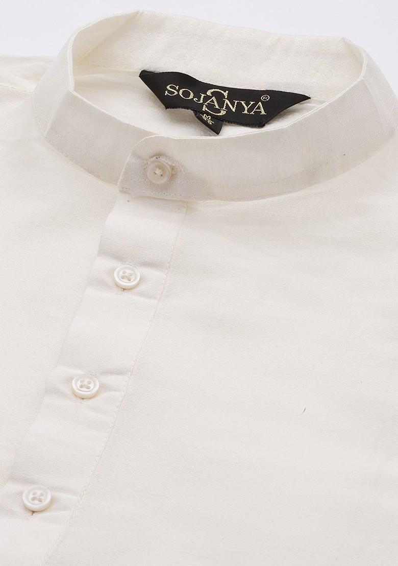 Off White Solid Silk Kurta Set For Men