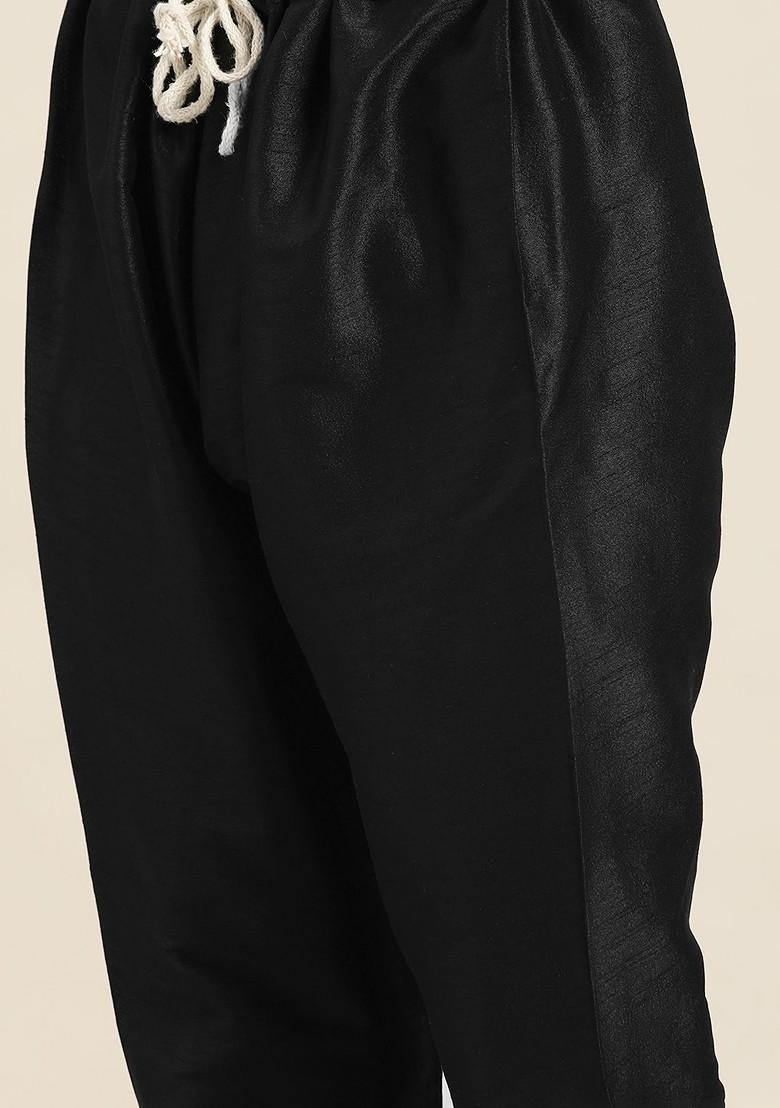 Black Mirror Work Poly Blend Kurta Set For Men