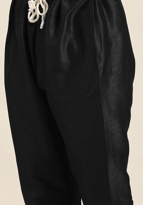 Black Mirror Work Poly Blend Kurta Set For Men