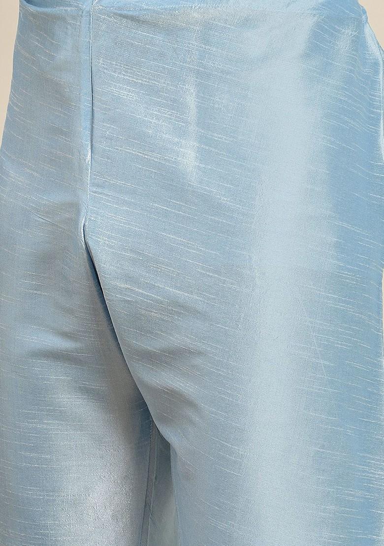 Blue Solid Poly Blend Kurta Set For Men