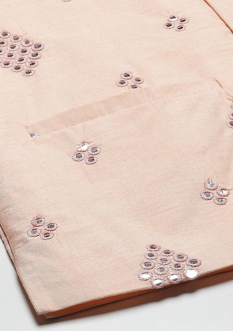 Teal Blue Mirror Work Poly Blend Kurta Set For Men