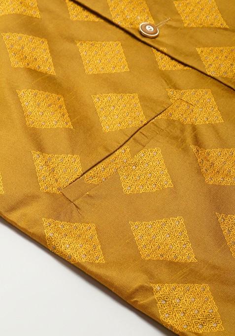 Black Ethnic Motifs Silk Kurta Set For Men