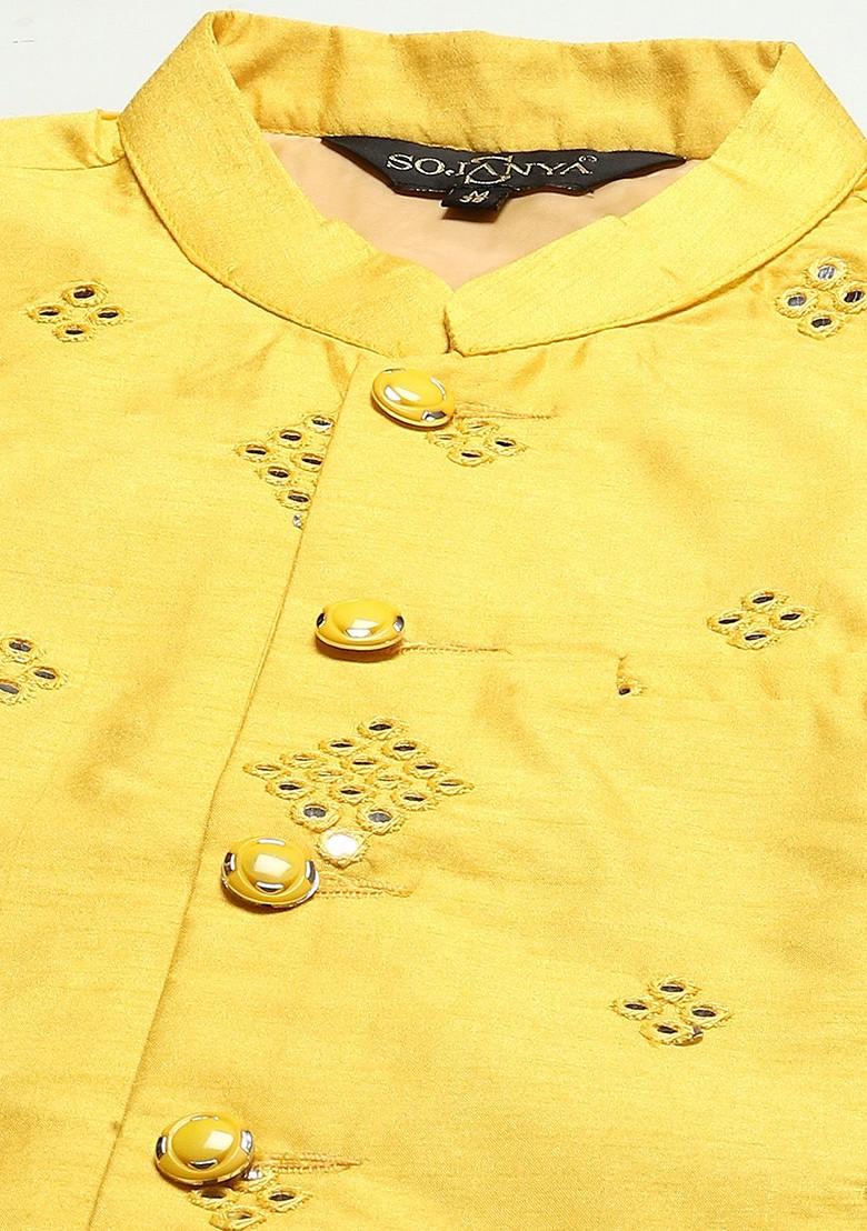 Maroon Mirror Work Poly Blend Kurta Set For Men