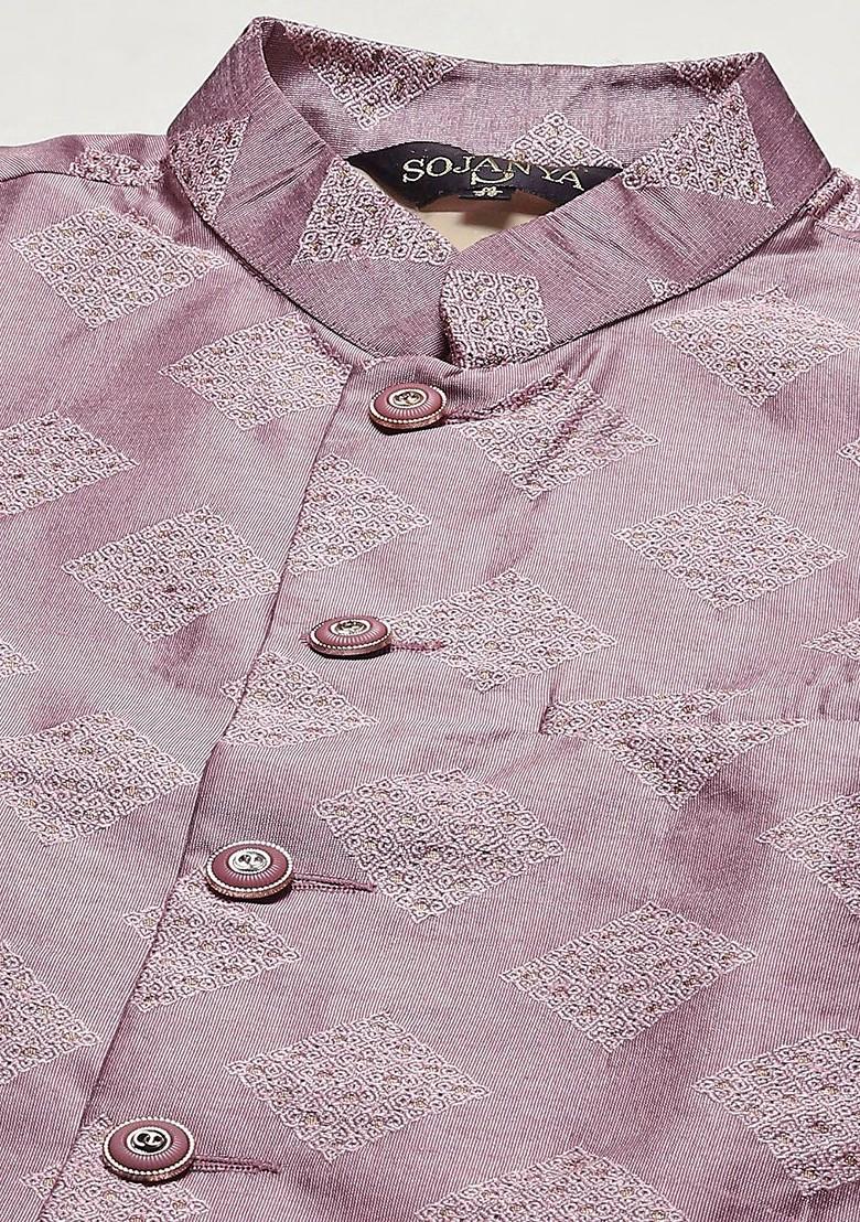 Grey Solid Poly Blend Kurta Set For Men