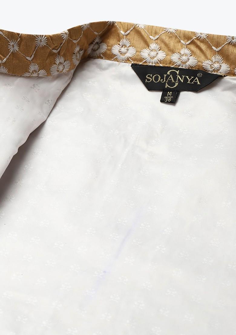 Teal Blue Thread Work Poly Blend Kurta Set For Men