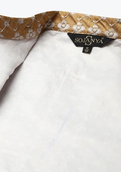 Teal Blue Thread Work Poly Blend Kurta Set For Men