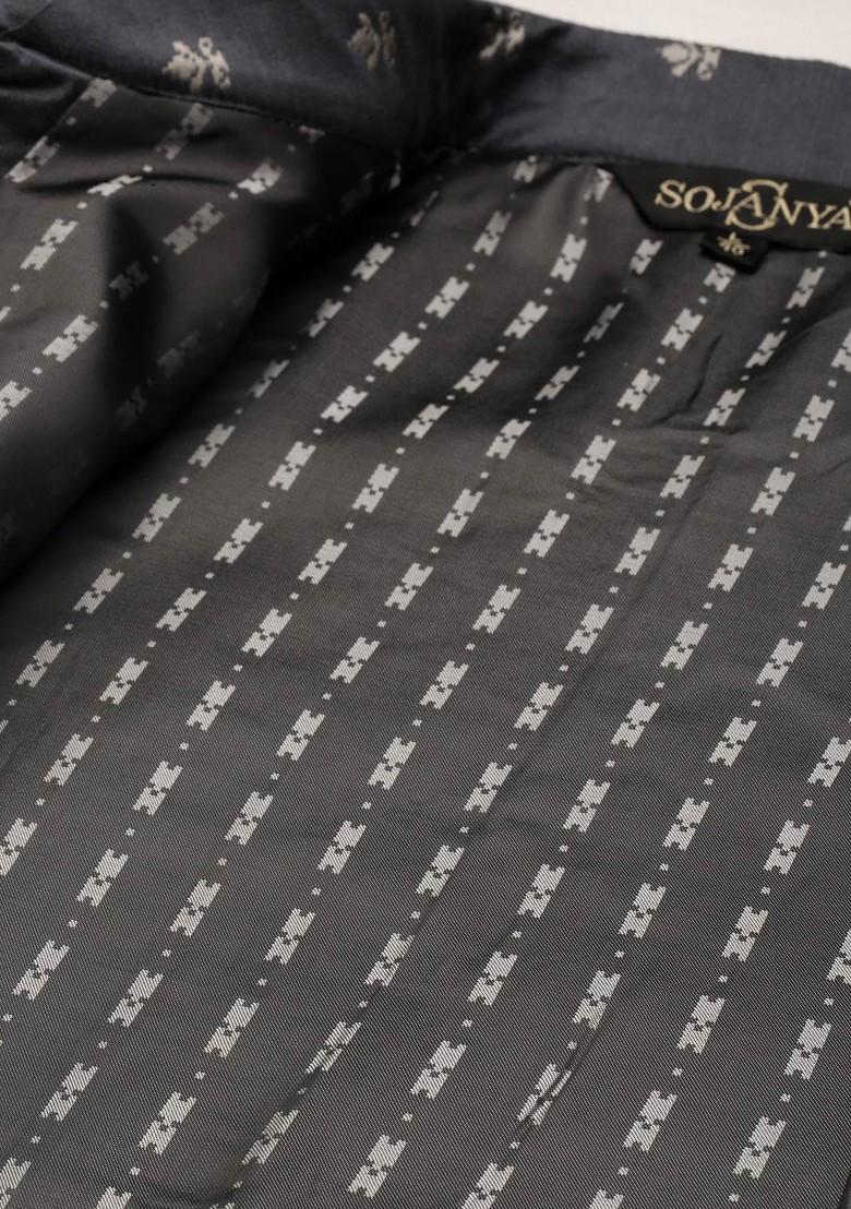 Sea Green Woven Poly Blend Kurta Set For Men