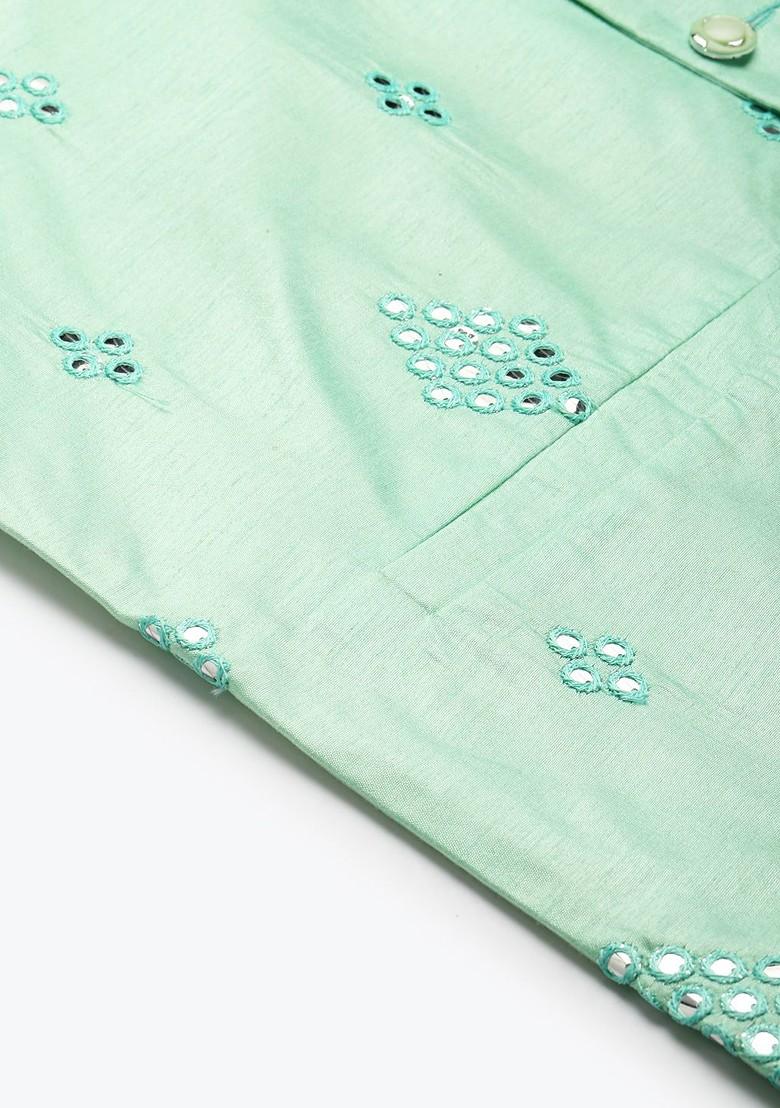 Black Mirror Work Poly Blend Kurta Set For Men