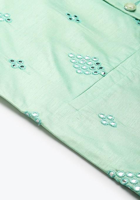 Black Mirror Work Poly Blend Kurta Set For Men