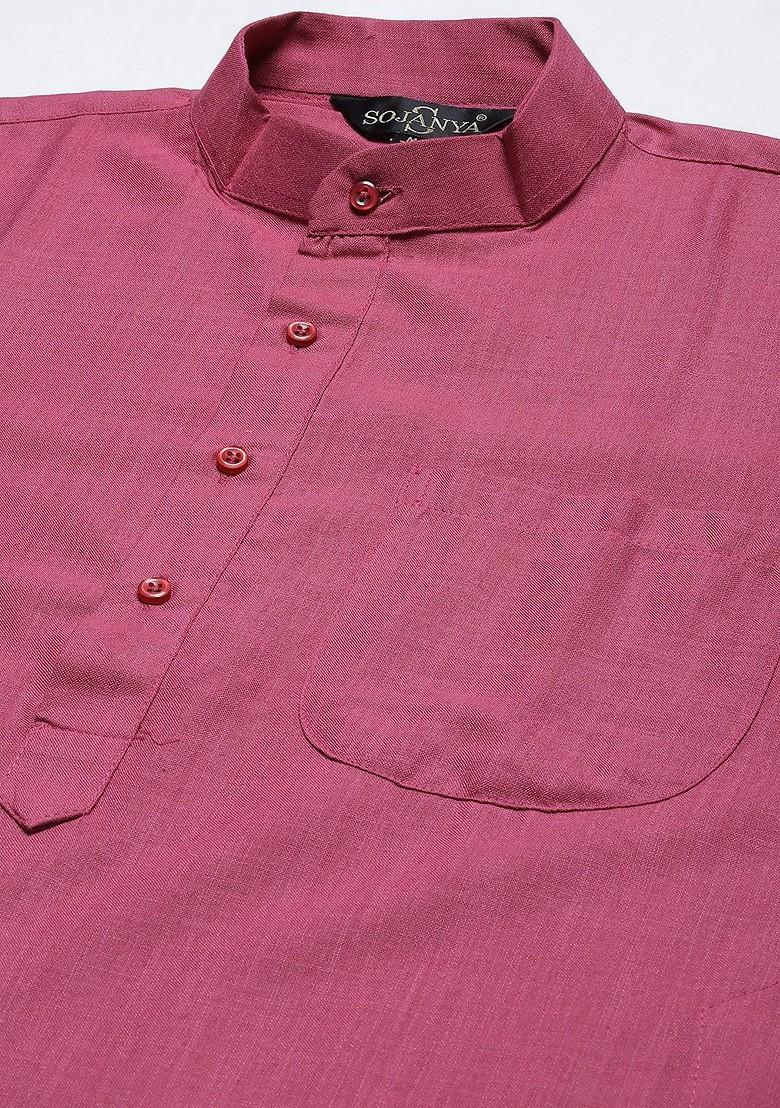 Pink Solid Cotton Kurta Set For Men