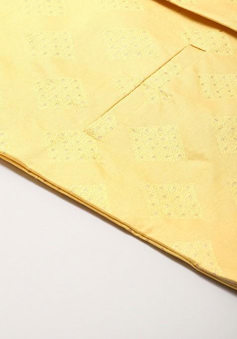 Teal Blue Ethnic Motifs Poly Blend Kurta Set For Men