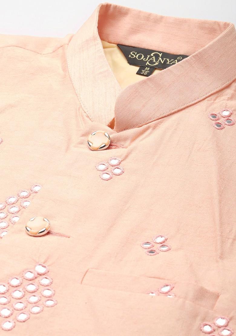 Green Mirror Work Cotton Kurta Set For Men