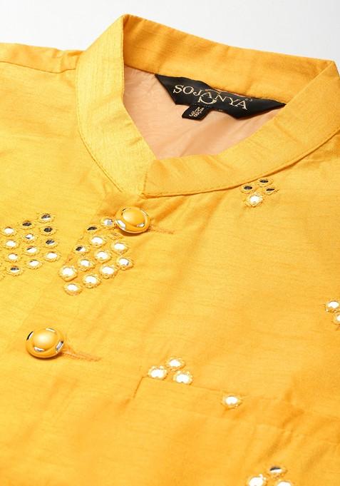 Maroon Mirror Work Poly Blend Kurta Set For Men