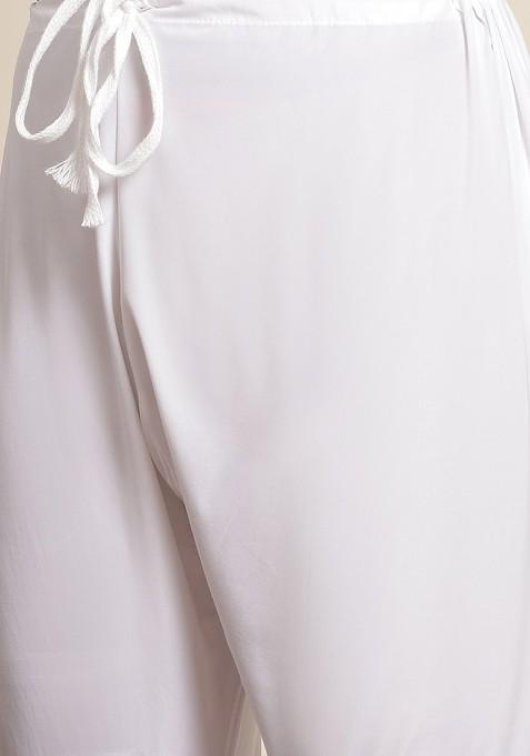 White Mirror Work Cotton Kurta Set For Men