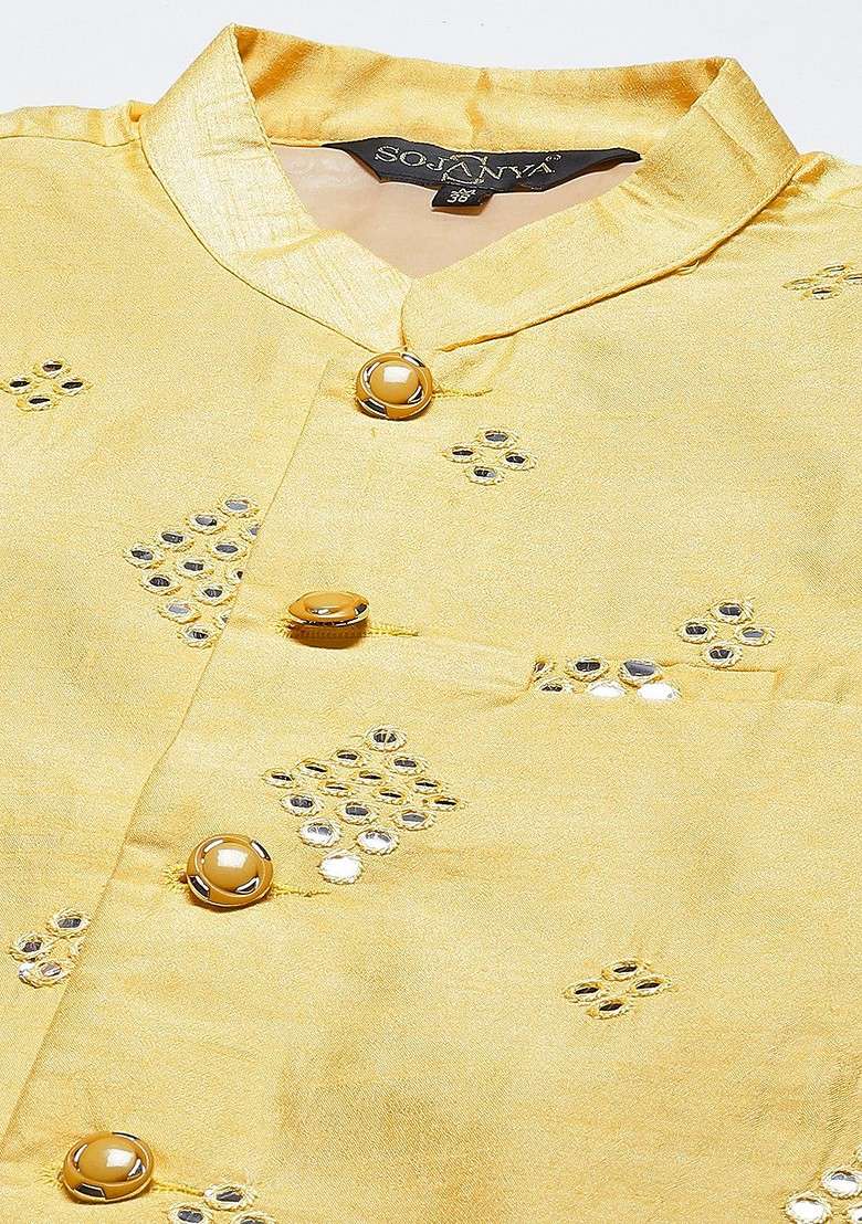 Green Floral Print Poly Blend Kurta Set For Men - Indya