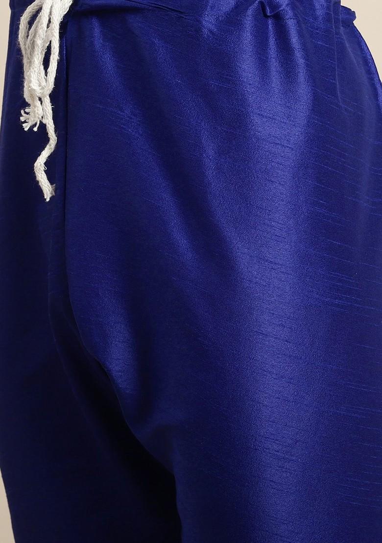 Blue Solid Poly Blend Kurta Set For Men