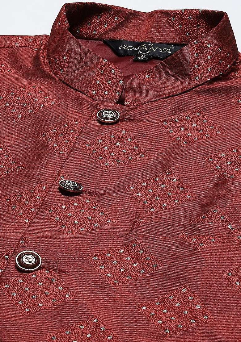 Black Solid Poly Blend Kurta Set For Men - Indya