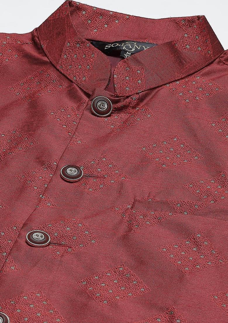Gold Solid Poly Blend Kurta Set For Men