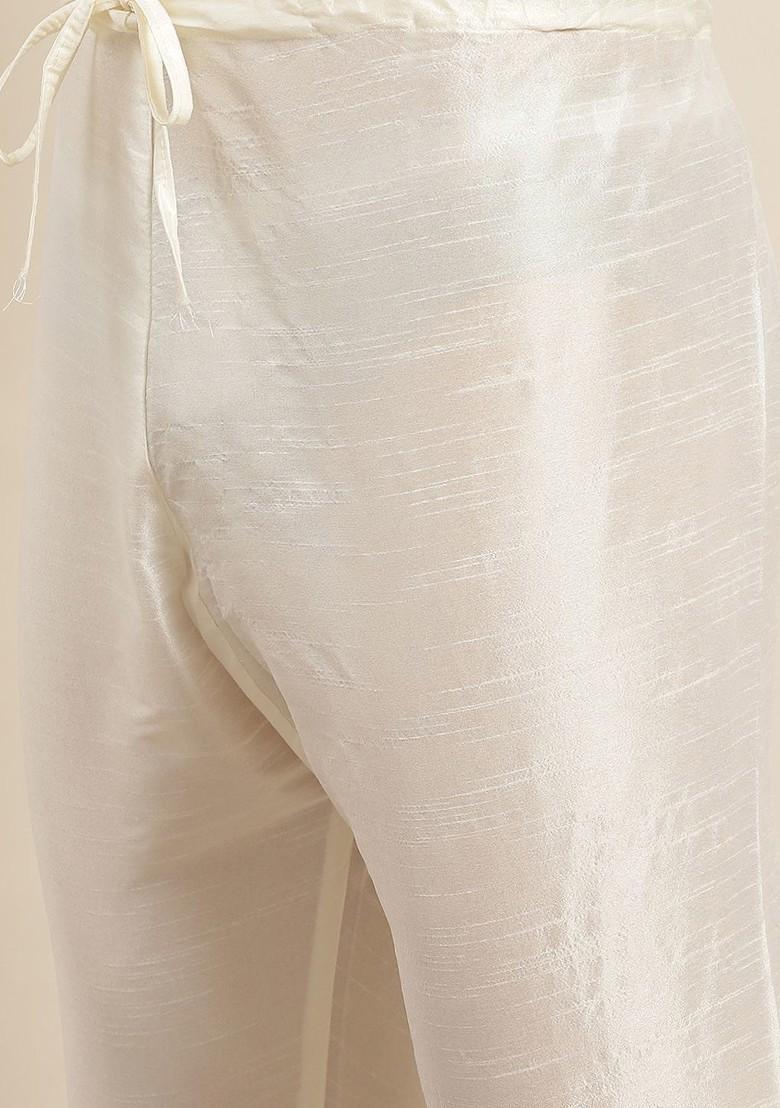 White Solid Poly Blend Kurta Set For Men