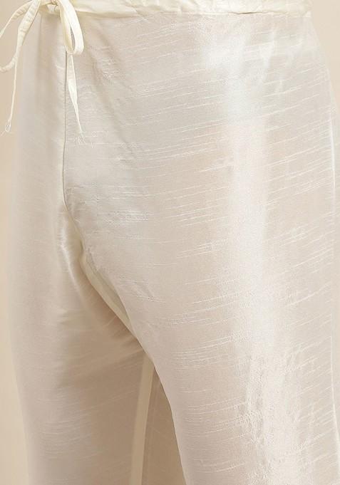 White Solid Poly Blend Kurta Set For Men