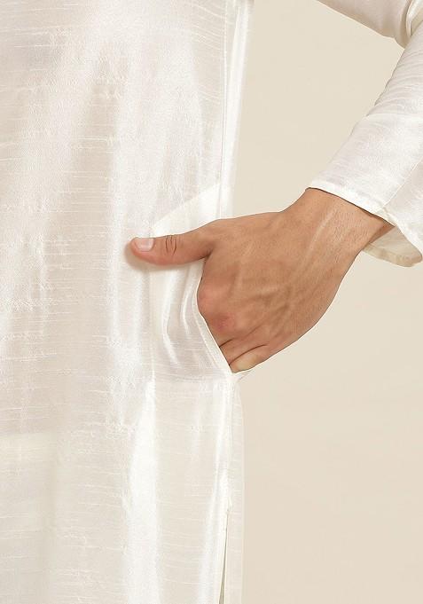 White Solid Poly Blend Kurta Set For Men