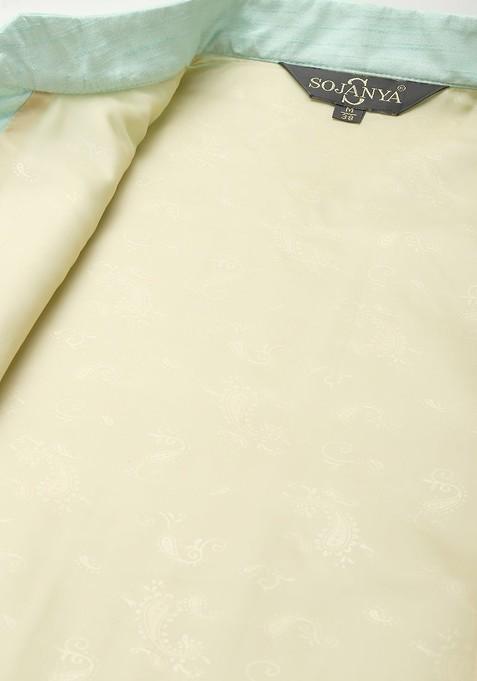 White Solid Poly Blend Kurta Set For Men