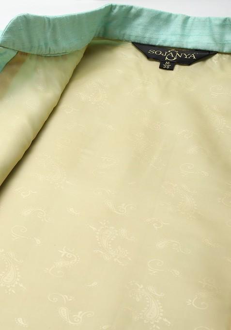 Pink Mirror Work Poly Blend Kurta Set For Men