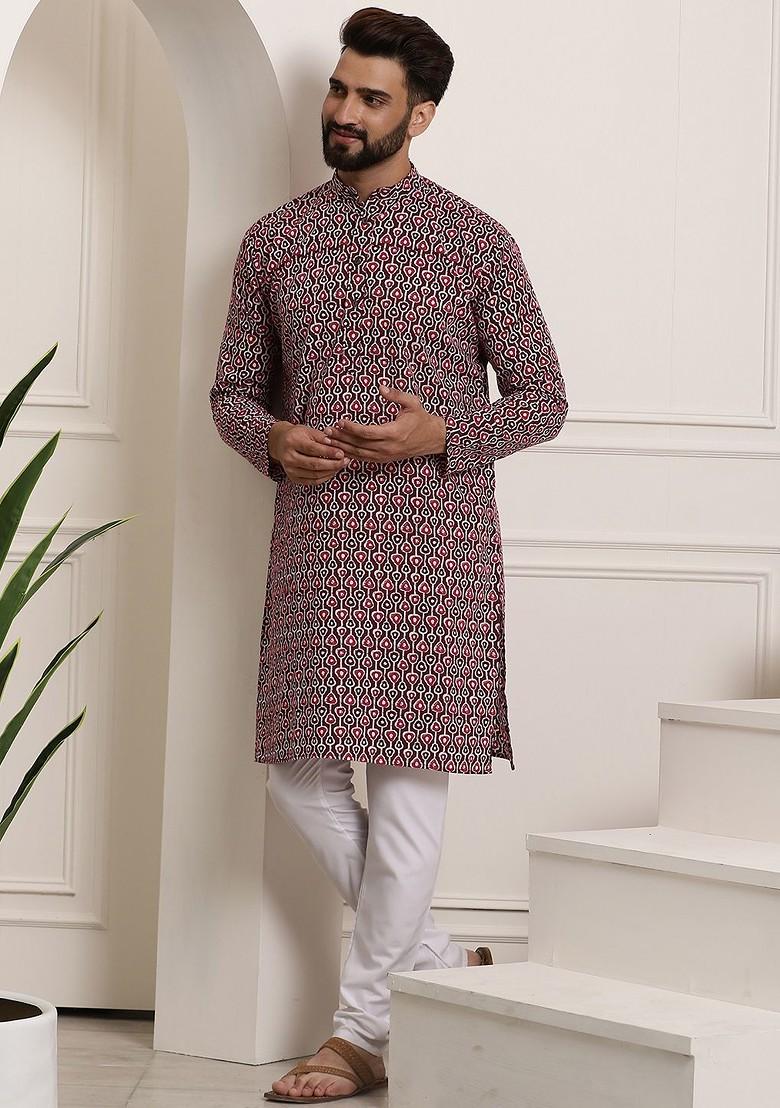 Brown Printed Cotton Kurta Set For Men