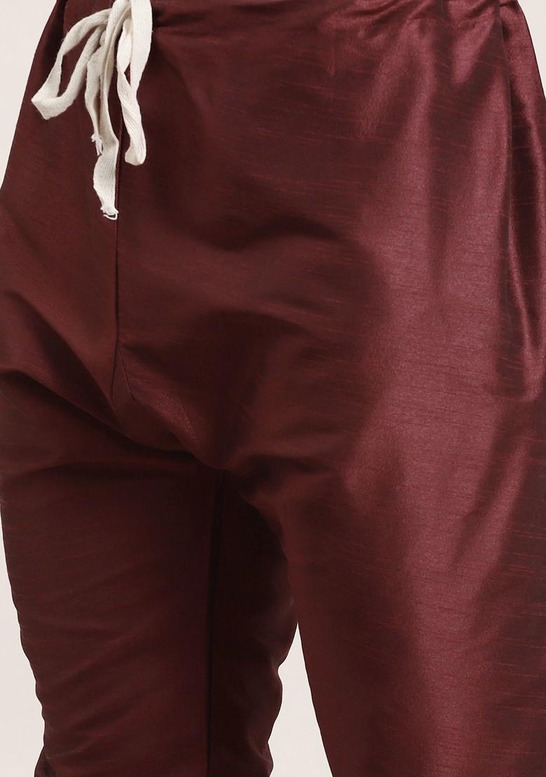 Maroon Mirror Work Poly Blend Kurta Set For Men