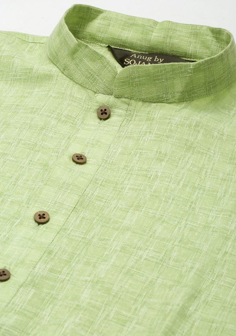 Green Solid Poly Blend Kurta Set For Men