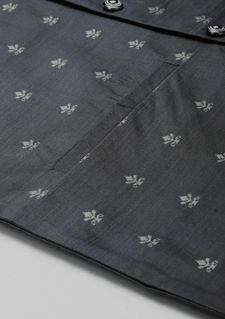 Orange Ethnic Motifs Poly Blend Kurta Set For Men