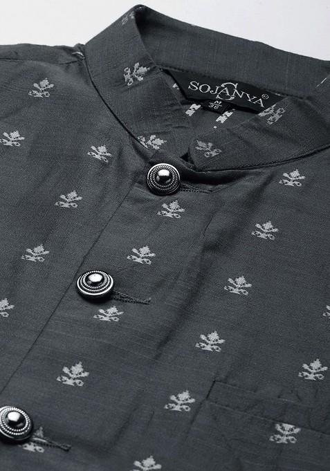 Orange Ethnic Motifs Poly Blend Kurta Set For Men