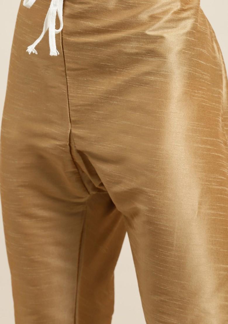 Green Striped Poly Blend Kurta Set For Men