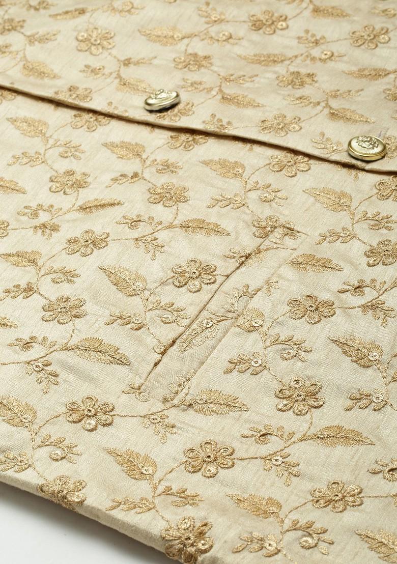 Green Striped Poly Blend Kurta Set For Men